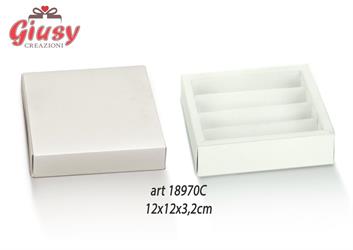 Scatola Degustazione Cassetto Quadrato Decoro Fibra Bianco Con Divisore Interno 12x12xH.3,2 Cm 10*100