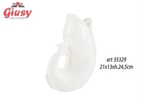 Vaso A Forma Di Pesce In Porcellana Bianca 21x13xH.24,5 Cm 1*8