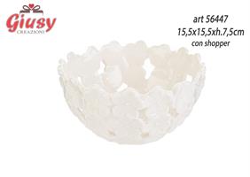 Svuotatasche Fiorato In Porcellana 15,5x15,5xH.7,5 Cm Completo Di Shopper 1*24