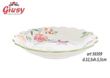 Centro Tavola In Porcellana Decoro Floreale d.32,5xH.5,5 Cm 1*12