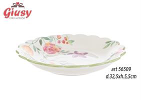 Centro Tavola In Porcellana Decoro Floreale d.32,5xH.5,5 Cm 1*12