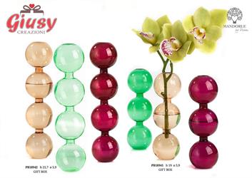 Vasetto 4 Globi In Vetro 3 Colori Assortiti H.25,7 Cm Completo Di Scotola 6*36