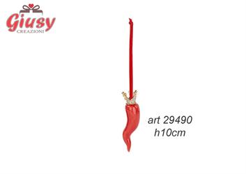 Appendino Corno In Ceramica Color Rosso Con Corona Oro H.10 Cm 12*72