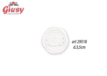 Applicazione In Ceralacca Color Bianco Con Rosa + Adesivo Diametro 3,5 Cm 12*576