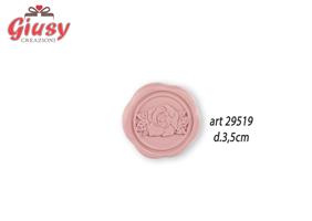 Applicazione In Ceralacca Color Cipria Con Rosa + Adesivo Diametro 3,5 Cm 12*576