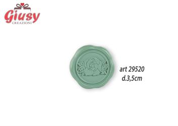 Applicazione In Ceralacca Color Verde Salvia Con Rosa + Adesivo Diametro 3,5 Cm 12*576