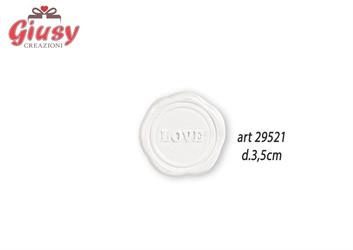 Applicazione In Ceralacca Color Bianco Con Scritta Love + Adesivo Diametro 3,5 Cm 12*576