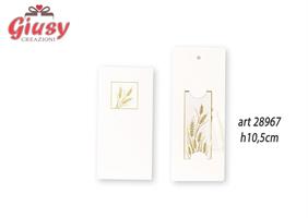 Segnalibro In Cartoncino Color Bianco Con Spiga Oro H.10,5 Cm Completo Di Busta 12*96