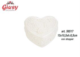 Scatola Cuore Con Rose In Porcellana E Candela Profumata 13x10,5xh.6,5 Cm Completa Di Shopper 3695 1*24