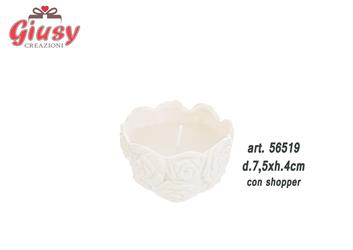 Candela Profumata Con Rose In Porcellana 7,5xh.4 Cm Completa Di Shopper Articolo 3692 6*72