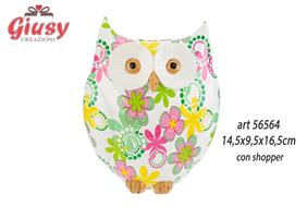 Salvadanaio Gufo In Resina Flowercolor 14,5x9,5x16,5 Cm Completo Di Shopper 1*16