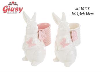 Vasetto In Porcellana Coniglietto Bunny 2 Soggetti Assortiti 7x11,5xH.16 Cm 4*24