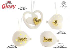 Profumatore Palloncino In Porcellana Con Scritta Love Color Oro E Luce Led H.8,6 Cm Completo Di Scatola 2*36