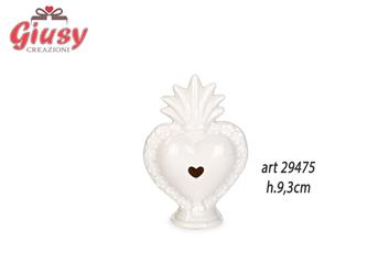 Cuore Bianco Ex Voto In Porcellana H.9,3 Cm 12*48
