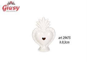 Cuore Bianco Ex Voto In Porcellana H.9,3 Cm 12*48