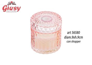 Candela Profumata Con Barattolo In Vetro Color Rosa Diametro 9xH.9 Cm Completa Di Shopper 3*12