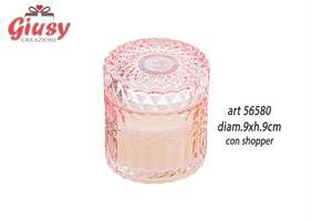 Candela Profumata Con Barattolo In Vetro Color Rosa Diametro 9xH.9 Cm Completa Di Shopper 3*12