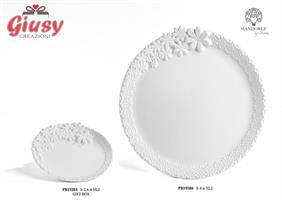 Vassoio Rotondo In Ceramica Con Fiori In Rilievo Diametro 32,2 Cm 1*8