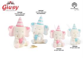 Salvadanaio Elefante Stilizzato In Porcellana Con Cappello Celeste H.17,3 Cm 2*18