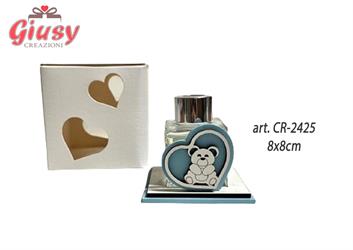 Profumatore Cuore Con Orsetto In Legno Color Azzurro Con Profumo Da 50 Ml 8xH.8 Cm Completo Di Scatola