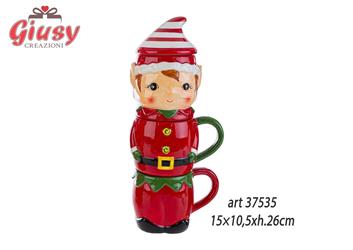 Set 2 Tazze + 1 Scatola Elfo In Ceramica 15x10,5xH.26 Cm 2*8