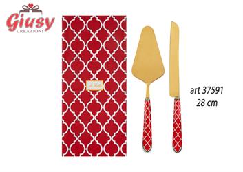 Set 2 Pz taglia Torta Con Decoro Rosso 28 Cm Completo Di Scatola 1*24