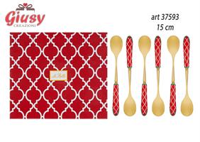 Set 6 Cucchiaini Con Decoro Rosso 15 Cm Completo Di Scatola 1*24