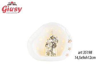 Sacra Famiglia In Porcellana Con Luce Led 14,5x9xH.12 Cm 4*24