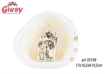 Sacra Famiglia In Porcellana Con Luce Led 17x10,5xH.14,5 Cm 1*18