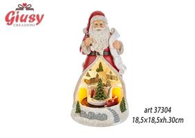 Babbo Natale In Resina Con Luce Led E 8 Melodie 18,5x18,5xH.30 Cm 1*6
