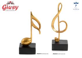 Fermacarte Nota Musicale In Resina Color Oro Antico H.16 Cm 6*48