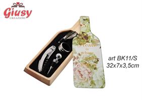 Set Vino In Scatola In Legno E Vetro Decoro Ortensie 32x7xH.3,5 Cm Completo Di Scatola 1*16