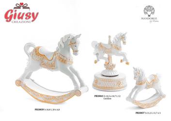 Carillon Con Cavallo Da Giostra In Resina Color Bianco Con Dettagli Oro H.16,5 Cm 2*12