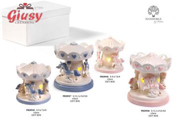 Giostrina In Porcellana Color Rosa H.11,1 Cm Con Luce Led Completa Di Scatola 1*24
