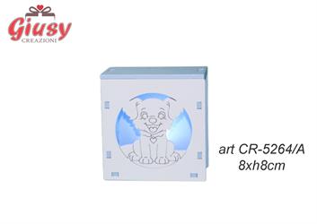 Lampada Piccola In Legno Color Azzurro Con Cagnolino 8xH.8 Cm Completo Di Scatola Bauletto