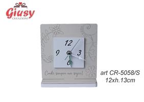 Orologio Quadrato Con Fiori In Legno Color Sabbia 12xH.13 Cm Completo Di Scatola