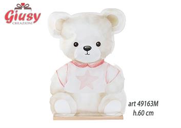 Orsetta Con Dettagli Rosa Su Base In Legno H.60 Cm 1*8