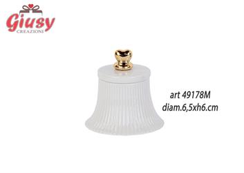 Candela In Vasetto Plisse In Porcellana Color Bianco Diametro 6,5xH.6 Cm Completo Di Scatola 1*72