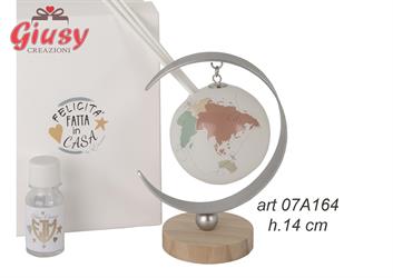 Profumatore Sfera Globe In Vetro Su Base In Legno H.14 Cm Completo Di Essenza E Scatola 1*48