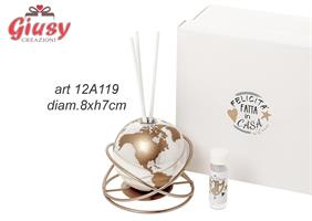 Profumatore Fantasy In Porcellana Su Base In Metallo Diametro 8xH.7 Cm Completo Di Essenza E Scatola 1*48