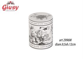 Barattolo In Porcellana Con Candela-Cera 400 Grammi Decoro Fiori Nero 9,5xh.12 Cm Completo Di Scatola 1*12