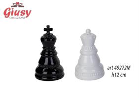 Sale e Pepe Re E Regina Scacchi In Porcellana Decoro Bianco E Nero H.12 Cm Completo Di Scatola 1*36