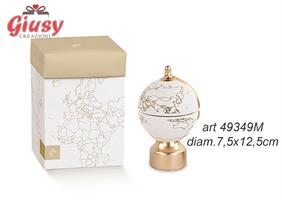 Mappamondo Bianco In Ceramica Collezione Dolomite 7,5xH.12,5 Cm Con Candela - Cera Grammi 40 Completo Di Scatola 1*36
