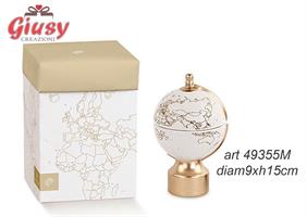 Mappamondo Bianco In Ceramica Collezione Dolomite 9xH.15 Cm Con Candela - Cera Grammi 100 Completo Di Scatola 1*36