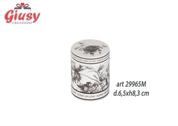 Barattolo In Porcellana Con Candela-Cera 120 Grammi Decoro Fiori Nero 6,5xh.8,3 Cm Completo Di Scatola 1*36