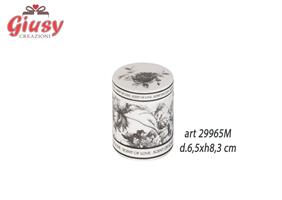 Barattolo In Porcellana Con Candela-Cera 120 Grammi Decoro Fiori Nero 6,5xh.8,3 Cm Completo Di Scatola 1*36