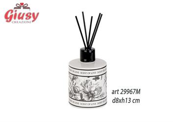 Diffusore In Porcellana  Decoro Toile Nero 8xh.13 Cm Completo Di Essernza 200 Ml E  Scatola 1*24