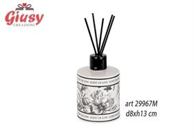 Diffusore In Porcellana  Decoro Toile Nero 8xh.13 Cm Completo Di Essernza 200 Ml E  Scatola 1*24