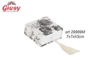 Scatola Degustazione Decoro Toile De Jouy Nero Con Inserto E Nappina Color Panna 7x7xH.3 Cm 36*288