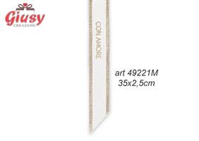 Fascetta In Tessuto Color Bianco Con Scritta Con Amore Color Oro Lungo 35x2,5 Cm 12*720